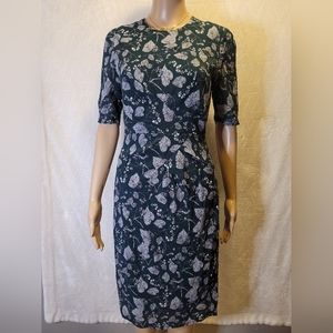 Whistles Green Leafy Prints Midi Dress with Zipped Back